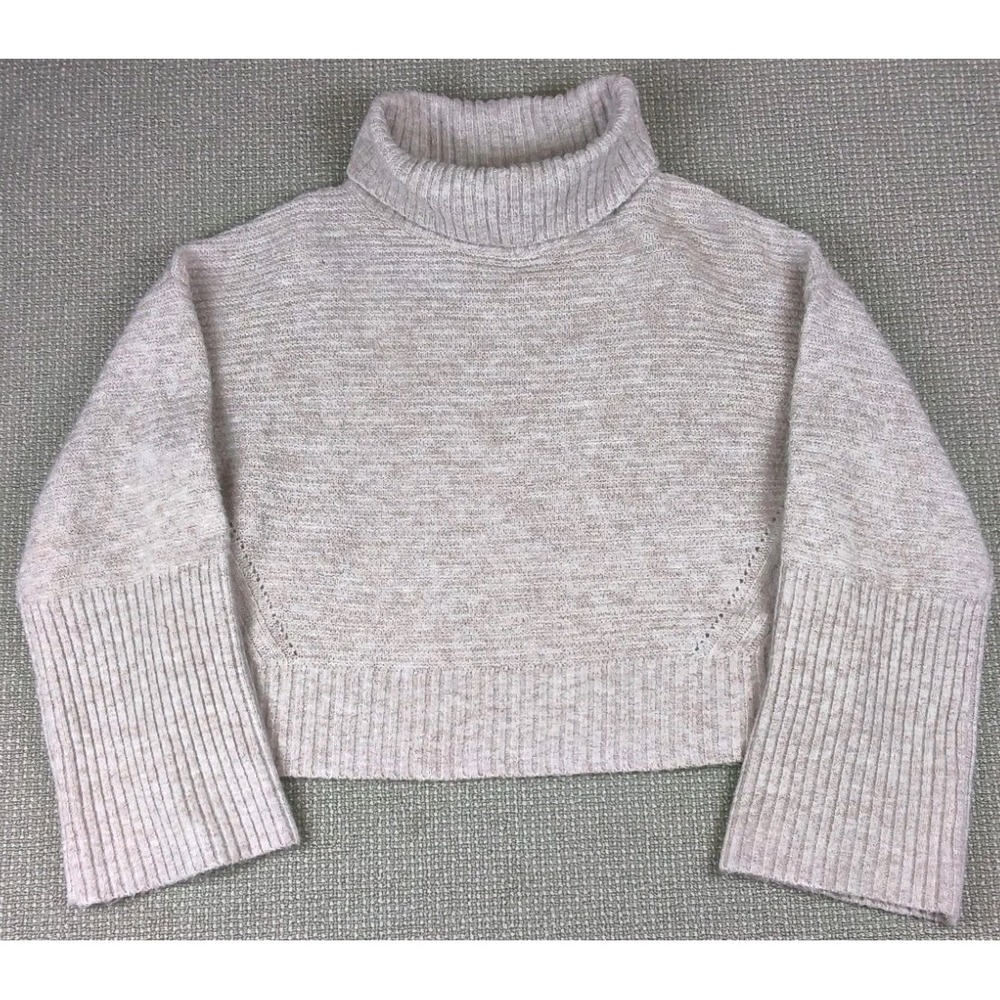 Gentle Fawn Cropped Turtleneck Sweater Oatmeal Heather Knit Pointelle Small S